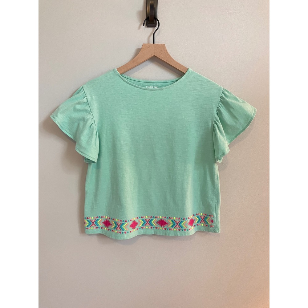 Land's End Ruffle Sleeve Boatneck Embroidered Top